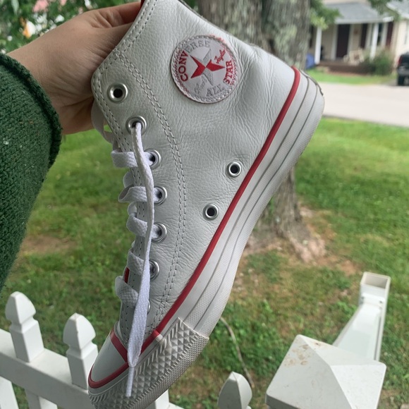 White and Red Leather Converse - Picture 6 of 11